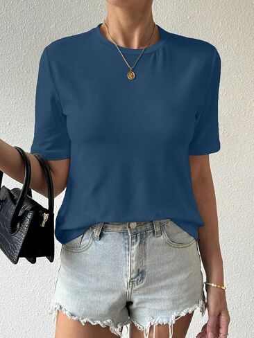 Women's New Summer Casual Loose Round Neck T Shirt Comfortable Fashion Sports Top in Saudi Arabia