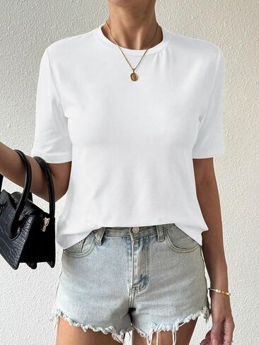 Women's New Summer Casual Loose Round Neck T Shirt Comfortable Fashion Sports Top in Saudi Arabia