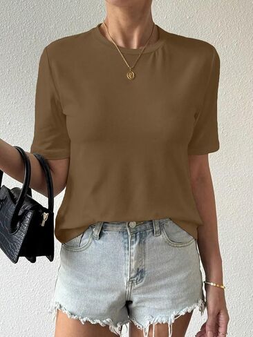 Women's New Summer Casual Loose Round Neck T Shirt Comfortable Fashion Sports Top in Saudi Arabia