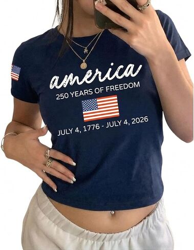 250th Anniversary USA Shirt Women - Patriotic 4th of July Shirts Short Sleeve American Flag Crop Tops in Saudi Arabia