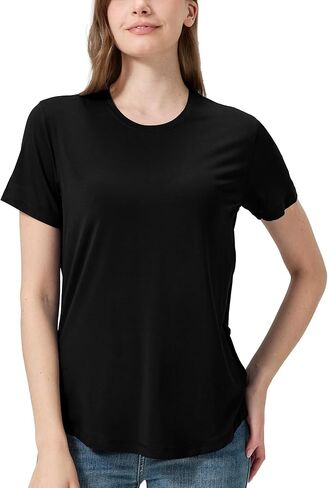 netdraw Women's Soft Bamboo Viscose T-Shirt, Curved Hem Crew Neck Short Sleeve Moisture Wicking Casual Sleep Pajama Tops in Saudi Arabia