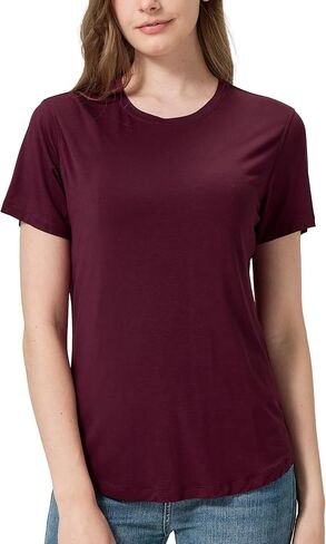 netdraw Women's Soft Bamboo Viscose T-Shirt, Curved Hem Crew Neck Short Sleeve Moisture Wicking Casual Sleep Pajama Tops in Kuwait