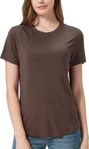 netdraw Women's Soft Bamboo Viscose T-Shirt, Curved Hem Crew Neck Short Sleeve Moisture Wicking Casual Sleep Pajama Tops in Saudi Arabia
