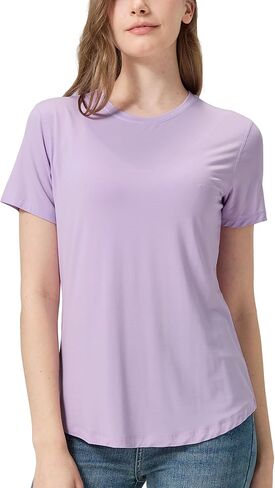 netdraw Women's Soft Bamboo Viscose T-Shirt, Curved Hem Crew Neck Short Sleeve Moisture Wicking Casual Sleep Pajama Tops in Saudi Arabia