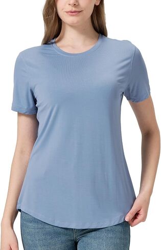 netdraw Women's Soft Bamboo Viscose T-Shirt, Curved Hem Crew Neck Short Sleeve Moisture Wicking Casual Sleep Pajama Tops in Saudi Arabia