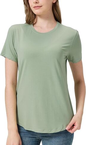 netdraw Women's Soft Bamboo Viscose T-Shirt, Curved Hem Crew Neck Short Sleeve Moisture Wicking Casual Sleep Pajama Tops in Saudi Arabia