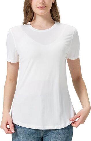 netdraw Women's Soft Bamboo Viscose T-Shirt, Curved Hem Crew Neck Short Sleeve Moisture Wicking Casual Sleep Pajama Tops in Saudi Arabia