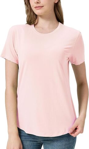 netdraw Women's Soft Bamboo Viscose T-Shirt, Curved Hem Crew Neck Short Sleeve Moisture Wicking Casual Sleep Pajama Tops in Saudi Arabia