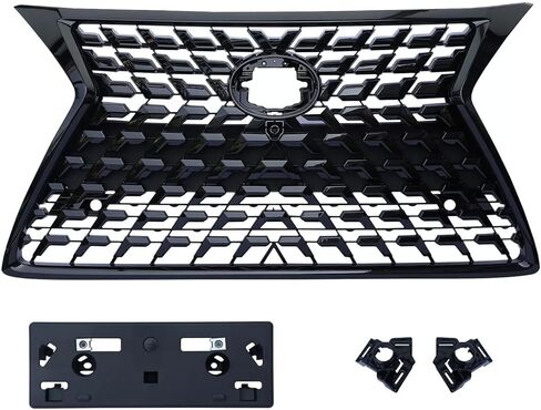 Front Bumper Grille Grill with Black Trim & License Panel Plate Compatible with 2014-2022 GX460 Mesh Bumper Cover Gloss Black ABS Plastic in Kuwait