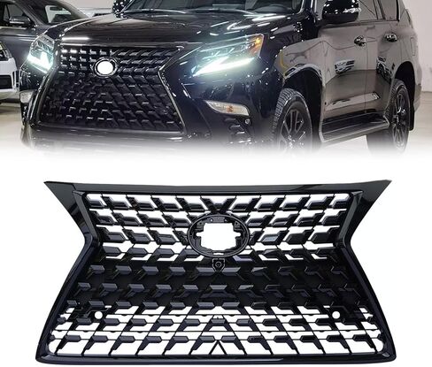 Front Bumper Grille Grill with Black Trim & License Panel Plate Compatible with 2014-2022 GX460 Mesh Bumper Cover Gloss Black ABS Plastic in Kuwait
