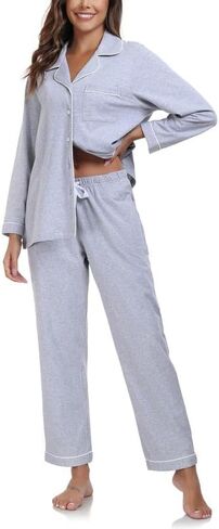 COLORFULLEAF 100% Cotton Pajamas for Women Long Sleeve Button Down Sleepwear Soft Lounge Pjs Sets with Pockets S-XXL in Saudi Arabia