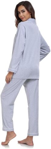 COLORFULLEAF 100% Cotton Pajamas for Women Long Sleeve Button Down Sleepwear Soft Lounge Pjs Sets with Pockets S-XXL in Saudi Arabia