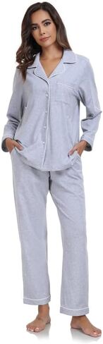 COLORFULLEAF 100% Cotton Pajamas for Women Long Sleeve Button Down Sleepwear Soft Lounge Pjs Sets with Pockets S-XXL in Saudi Arabia