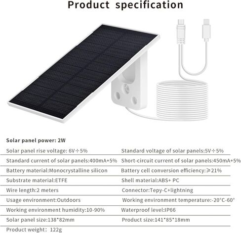 3W 5V Portable Waterproof Solar Panel with 6 FT Micro USB and Type-C Adjustable Bracket for Outdoor Ring Security Camera, Rechargeable Battery Powered Camera and Phone Charging and Hunting Camera in Saudi Arabia