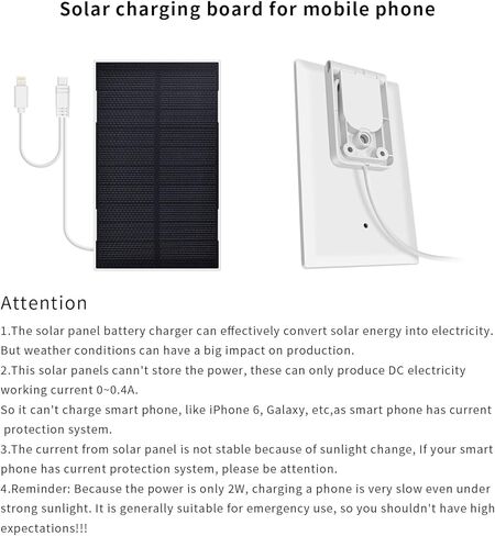 3W 5V Portable Waterproof Solar Panel with 6 FT Micro USB and Type-C Adjustable Bracket for Outdoor Ring Security Camera, Rechargeable Battery Powered Camera and Phone Charging and Hunting Camera in Saudi Arabia