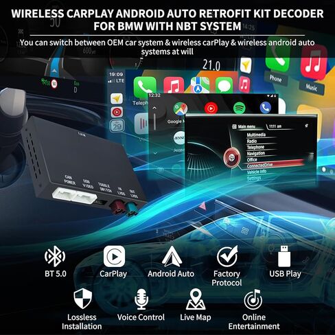 محول CarPlay اللاسلكي لأجهزة Apple & Android، التوصيل والتشغيل، مناسب لسيارة Mercedes Benz A/B/C/E/CLA/GLA/GLK/ML/SLD مع نظام NTG4.5، الملاحة، رابط المرآة، صوت Siri، USB، DVR وإدخال الكاميرا وما إلى ذلك in Kuwait