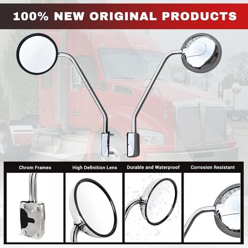 Pair Round Hood Mirror for Kenworth T680 T880 Peterbilt 579 587 Mirror Replacement Driver Left and Passenger Right Side Kenworth T680 Accessories in Kuwait