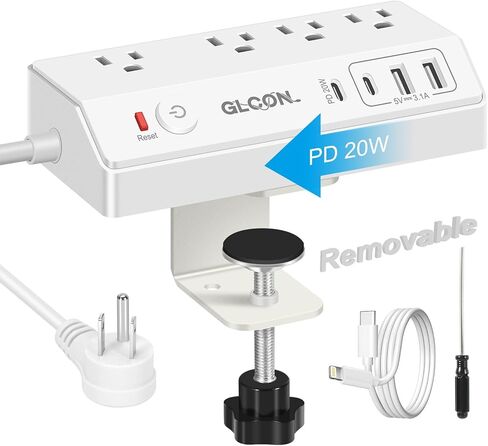 8-OTELT POWER STRIP TOWER | سلك التمديد طوله 15 قدمًا مع منافذ متعددة ، 4 منافذ USB ، قابس مسطح | محطة شحن متعددة المكونات | برج واقي لتوفير الفضاء للمكتب والمكتب والمنزل والغرفة in Kuwait