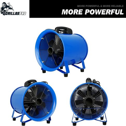 GORILLASPRO مروحة منفاخ محمولة 520 وات/12 بوصة مع قناة تهوية تلسكوبية بطول 33 قدمًا من البولي فينيل كلوريد مروحة عادم تهوية محمولة مروحة أسطوانية شديدة التحمل للمنزل ومكان العمل عادم الدخان والتهوية in Kuwait