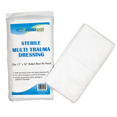 Primacare WT-7705-CS Pack of 25 First Aid Sterile Multi Trauma Gauze Pad Dressing for Stopping Heavy Bleeding in Large Open Wounds, Treating Lacerations and Piercing Injuries, 30" x 12", White in Saudi Arabia