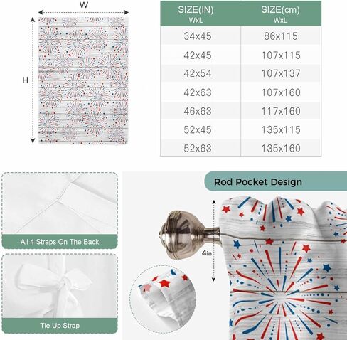 4th of July Tie Up Curtains for Window, Independence Day Farmhouse Wooden Grain Thermal Insulated Balloon Shade Adjustable Rod Pocket Curtains Valance Panels for Kitchen Bathroom Café 42'' x 54'' in Saudi Arabia