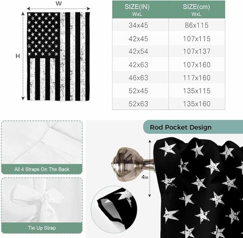 Black American Flag Tie Up Curtains for Window, Vintage USA Flag Thermal Insulated Balloon Shade Adjustable Rod Pocket Curtains Valance Panels for Kitchen Bathroom Café 42'' x 45'' in Saudi Arabia
