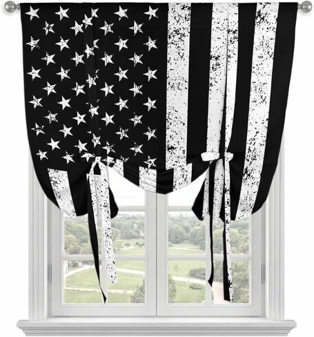 Black American Flag Tie Up Curtains for Window, Vintage USA Flag Thermal Insulated Balloon Shade Adjustable Rod Pocket Curtains Valance Panels for Kitchen Bathroom Café 42'' x 45'' in Saudi Arabia
