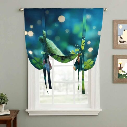 St. Patrick's Day Tie Up Curtains for Window, Spring Green Gnomes Lucky Irish Clovers Thermal Balloon Shade Adjustable Rod Pocket Curtains Valance Panels for Kitchen Bathroom Café 52'' x 45'' in Saudi Arabia