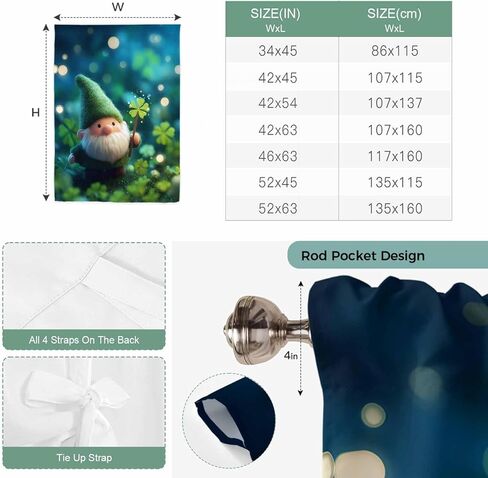 St. Patrick's Day Tie Up Curtains for Window, Spring Green Gnomes Lucky Irish Clovers Thermal Balloon Shade Adjustable Rod Pocket Curtains Valance Panels for Kitchen Bathroom Café 52'' x 45'' in Saudi Arabia