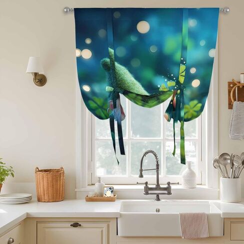 St. Patrick's Day Tie Up Curtains for Window, Spring Green Gnomes Lucky Irish Clovers Thermal Balloon Shade Adjustable Rod Pocket Curtains Valance Panels for Kitchen Bathroom Café 52'' x 45'' in Saudi Arabia