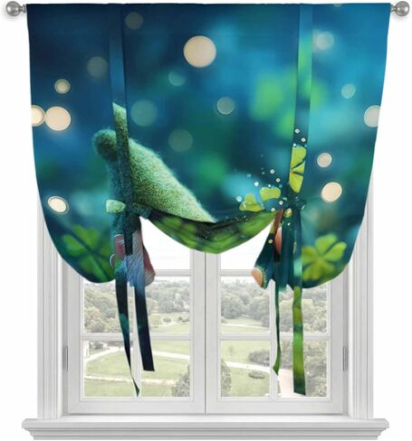St. Patrick's Day Tie Up Curtains for Window, Spring Green Gnomes Lucky Irish Clovers Thermal Balloon Shade Adjustable Rod Pocket Curtains Valance Panels for Kitchen Bathroom Café 52'' x 45'' in Saudi Arabia