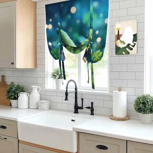 St. Patrick's Day Tie Up Curtains for Window, Spring Green Gnomes Lucky Irish Clovers Thermal Balloon Shade Adjustable Rod Pocket Curtains Valance Panels for Kitchen Bathroom Café 52'' x 45'' in Saudi Arabia