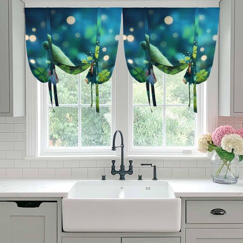 St. Patrick's Day Tie Up Curtains for Window, Spring Green Gnomes Lucky Irish Clovers Thermal Balloon Shade Adjustable Rod Pocket Curtains Valance Panels for Kitchen Bathroom Café 52'' x 45'' in Saudi Arabia