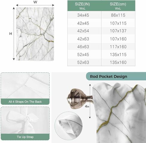 White Marble Tie Up Curtains for Window, Modern Abstract Art Ink Painting Thermal Insulated Balloon Shade Adjustable Rod Pocket Curtains Valance Panels for Kitchen Bathroom Café 42'' x 63'' in Saudi Arabia
