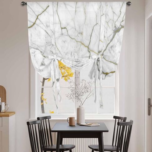 White Marble Tie Up Curtains for Window, Modern Abstract Art Ink Painting Thermal Insulated Balloon Shade Adjustable Rod Pocket Curtains Valance Panels for Kitchen Bathroom Café 42'' x 63'' in Saudi Arabia