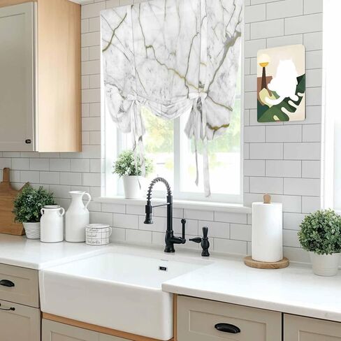 White Marble Tie Up Curtains for Window, Modern Abstract Art Ink Painting Thermal Insulated Balloon Shade Adjustable Rod Pocket Curtains Valance Panels for Kitchen Bathroom Café 42'' x 63'' in Saudi Arabia
