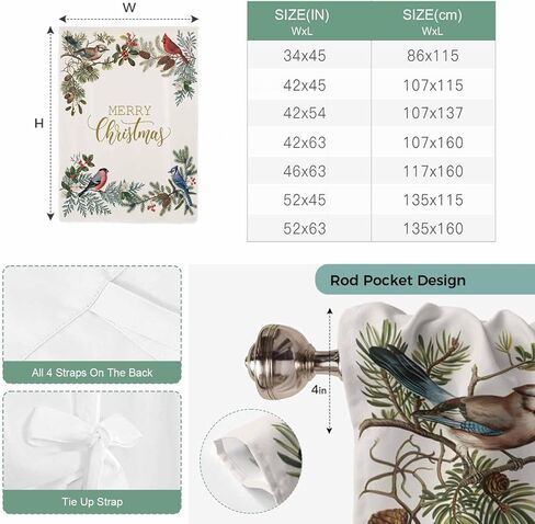 عيد الميلاد الكاردينال ربط الستائر للنافذة، الشتاء عيد الميلاد هولي الصنوبر الفواكه التوت الحراري معزول بالون الظل قابل للتعديل قضيب جيب الستائر الستارة لوحات للمطبخ الحمام مقهى 34 بوصة × 45 بوصة in Kuwait