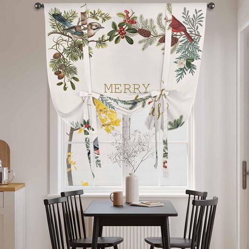 عيد الميلاد الكاردينال ربط الستائر للنافذة، الشتاء عيد الميلاد هولي الصنوبر الفواكه التوت الحراري معزول بالون الظل قابل للتعديل قضيب جيب الستائر الستارة لوحات للمطبخ الحمام مقهى 34 بوصة × 45 بوصة in Kuwait