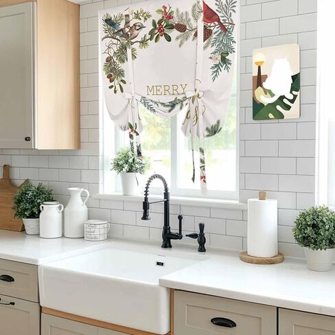 عيد الميلاد الكاردينال ربط الستائر للنافذة، الشتاء عيد الميلاد هولي الصنوبر الفواكه التوت الحراري معزول بالون الظل قابل للتعديل قضيب جيب الستائر الستارة لوحات للمطبخ الحمام مقهى 34 بوصة × 45 بوصة in Kuwait