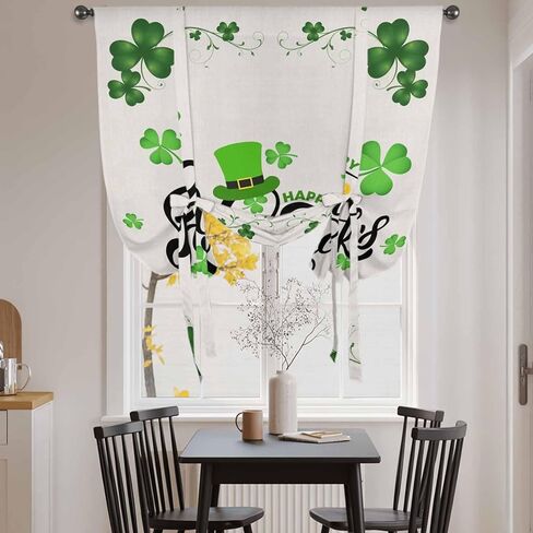 Happy St. Patrick's Day Tie Up Curtains for Window, Lucky Shamrocks Grass Hats Thermal Insulated Balloon Shade Adjustable Rod Pocket Curtains Valance Panels for Kitchen Bathroom Café 52'' x 63'' in Kuwait