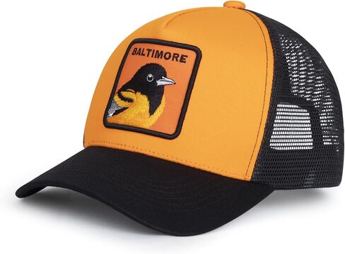 Baseball Fan Patch Trucker Hat - Netted Snapback Baseball Cap with Team Design for Men & Women (Yellow/Black, Baltimore) in Saudi Arabia