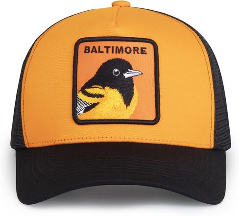 Baseball Fan Patch Trucker Hat - Netted Snapback Baseball Cap with Team Design for Men & Women (Yellow/Black, Baltimore) in Saudi Arabia