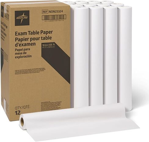 Medline Medical Exam Table Paper, Crepe Table Paper, 18 inches X 125 feet, Case of 12 Rolls in Kuwait
