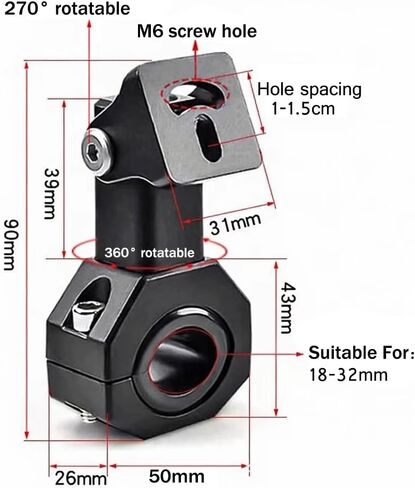 2 Pcs Motorcycle Spotlight Bracket, Heavy Duty Motorcycle Light Mount Bracket for Driving Fog Lights, 360 Degree Adjustment Tube Clamp Mounting Bracket for 0.7"-1.25" ATV UTV Roll Bar in Kuwait