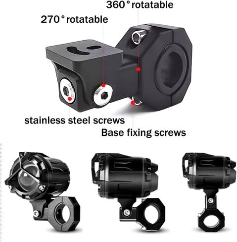 2 Pcs Motorcycle Spotlight Bracket, Heavy Duty Motorcycle Light Mount Bracket for Driving Fog Lights, 360 Degree Adjustment Tube Clamp Mounting Bracket for 0.7"-1.25" ATV UTV Roll Bar in Kuwait