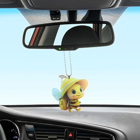 Cute Little Bee Car Hanging Ornament, 2D Flat Acrylic Funny Animal Car Rear View Mirror Charm, Universal Auto Interior Pendant Decoration Accessory Present for Women Men (Bee) in Kuwait