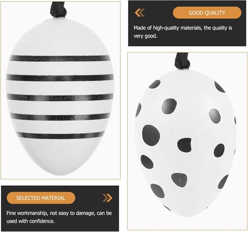 24 قطعة من بيض عيد الفصح المعلق من بريتيزوم، زينة بيض عيد الفصح البلاستيكية باللونين الأسود والأبيض لتزيين الشجرة، أعمال الرسم اليدوية للمنزل in Kuwait