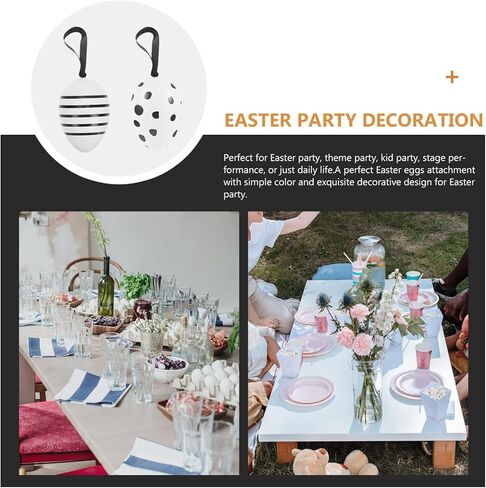 24 قطعة من بيض عيد الفصح المعلق من بريتيزوم، زينة بيض عيد الفصح البلاستيكية باللونين الأسود والأبيض لتزيين الشجرة، أعمال الرسم اليدوية للمنزل in Kuwait