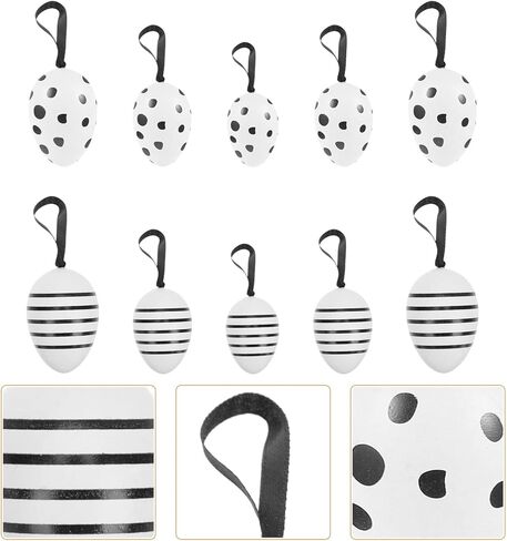 24 قطعة من بيض عيد الفصح المعلق من بريتيزوم، زينة بيض عيد الفصح البلاستيكية باللونين الأسود والأبيض لتزيين الشجرة، أعمال الرسم اليدوية للمنزل in Kuwait