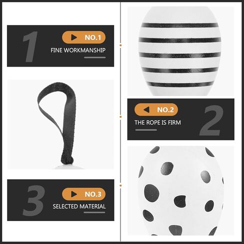 24 قطعة من بيض عيد الفصح المعلق من بريتيزوم، زينة بيض عيد الفصح البلاستيكية باللونين الأسود والأبيض لتزيين الشجرة، أعمال الرسم اليدوية للمنزل in Kuwait